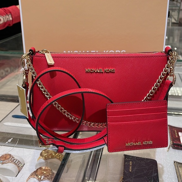 MICHAEL KORS 
JST Md Saffiano Leather Crossbody XBody + Card Holder Boxed Set - Picture 1 of 16